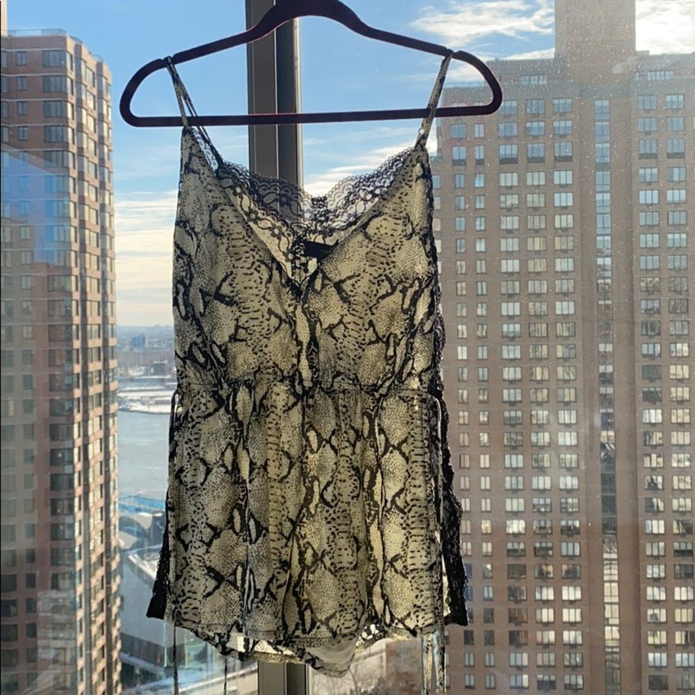 PrettyLittleThing Snakeskin and Lace Romper NWT